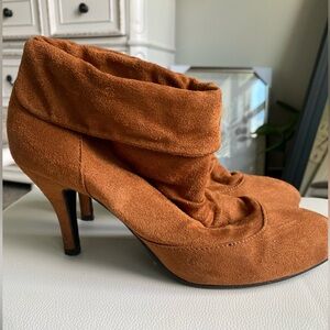 Faux Suede Copper Ankle Booties - Small Heel